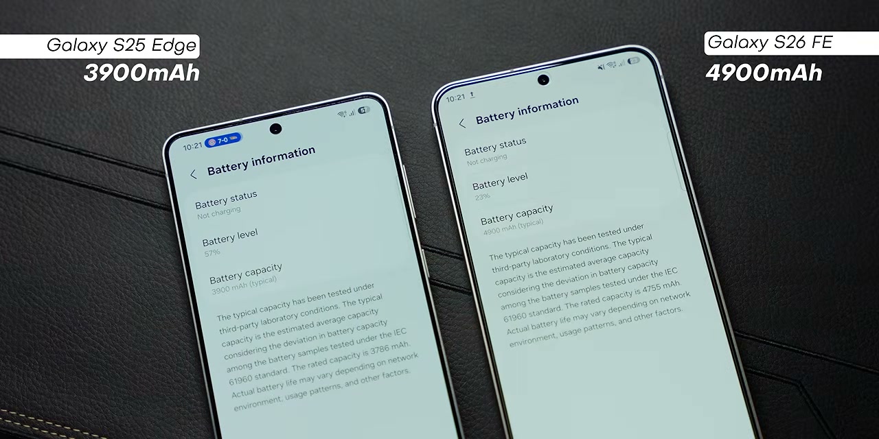Perbandingan informasi baterai Galaxy S25 Edge dengan Galaxy S26 FE