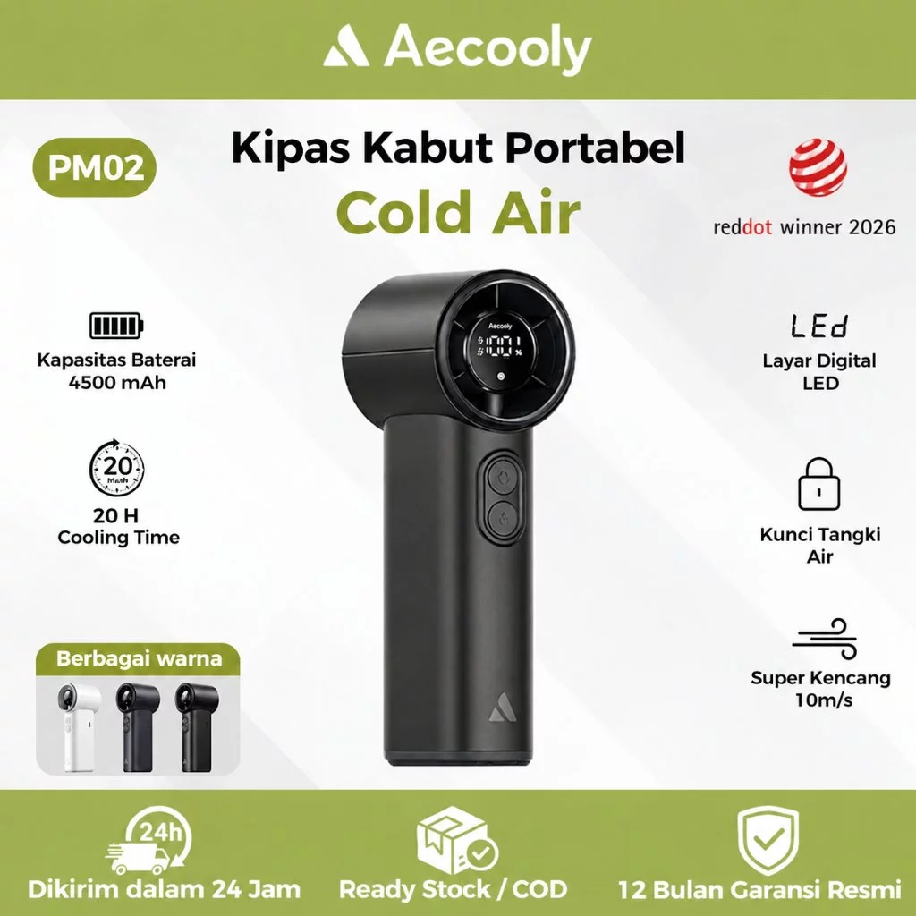 Aecooly Cold Air 02 Kipas Angin Portable Mini - Turun Suhu 14.4°F 10 Detik, Mist Spray & Angin Kencang 12000RPM, Baterai Tahan 20 Jam,...