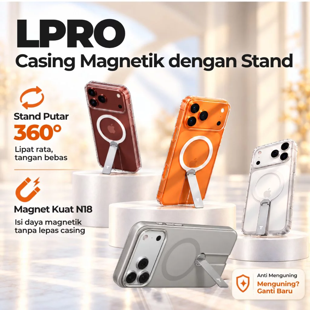 TORRAS LPro Casing iPhone Hidden Stand 360 MagSafe Magnetic, Bening iPhone 18 Pro Max 17 Pro Max 16 Pro 15 Pro Max 14 PM, Anti...