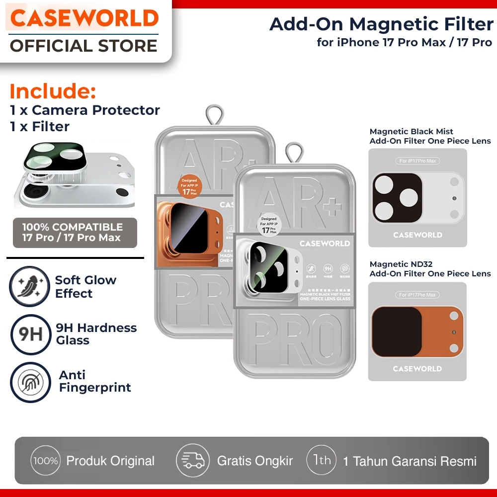 Caseworld Add On Magnetic Filter for iPhone 17 Pro Max / 17 Pro - NPL / ND32 / CPL / Black Mist Lens Protector Pelindung Kamera