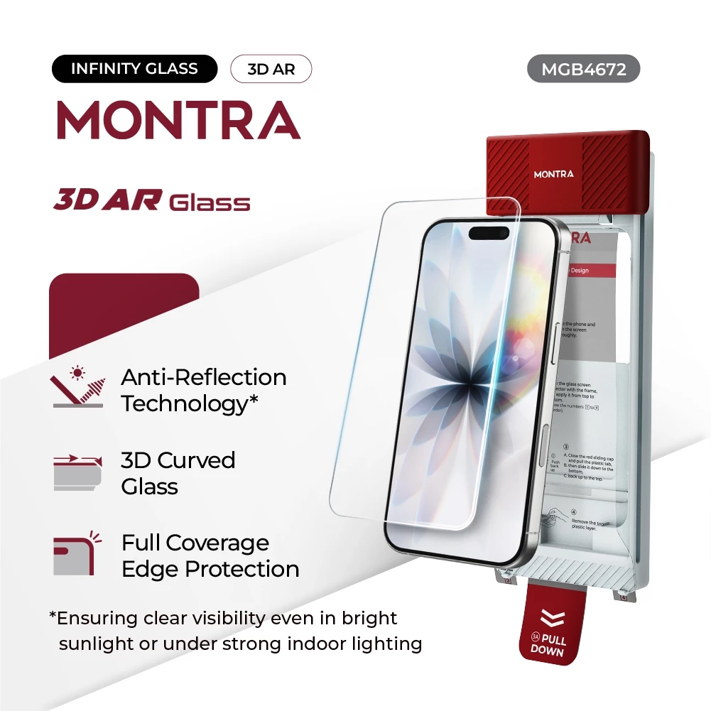MONTRA Infinity Glass - Tempered Glass 3D AR/ 3D AR Privacy/ 3D Clear for iPhone 17 16 Pro Pro MaxSeries with 0.25mm Curved 9H...