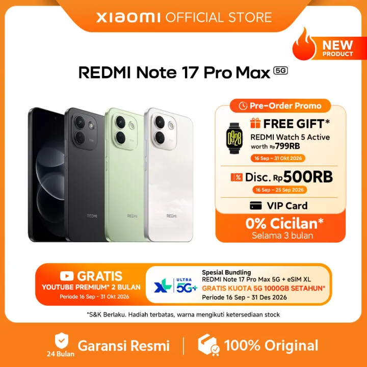 Xiaomi REDMI Note 17 Pro Max 5G (8GB+256GB) (8GB+512GB) | 10000mAh & 100W HyperCharge | IP69K Tahan Debu & Air | Corning® Gorilla® Glass Victus® 2 | Kamera AI Ultra-Clear [Xiaomi Official Store]