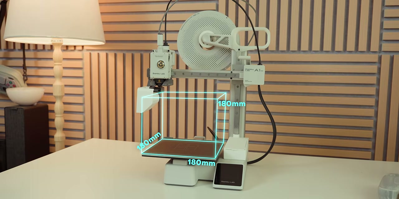 Bambu Lab A1 Mini dengan dimensi area cetak 180mm