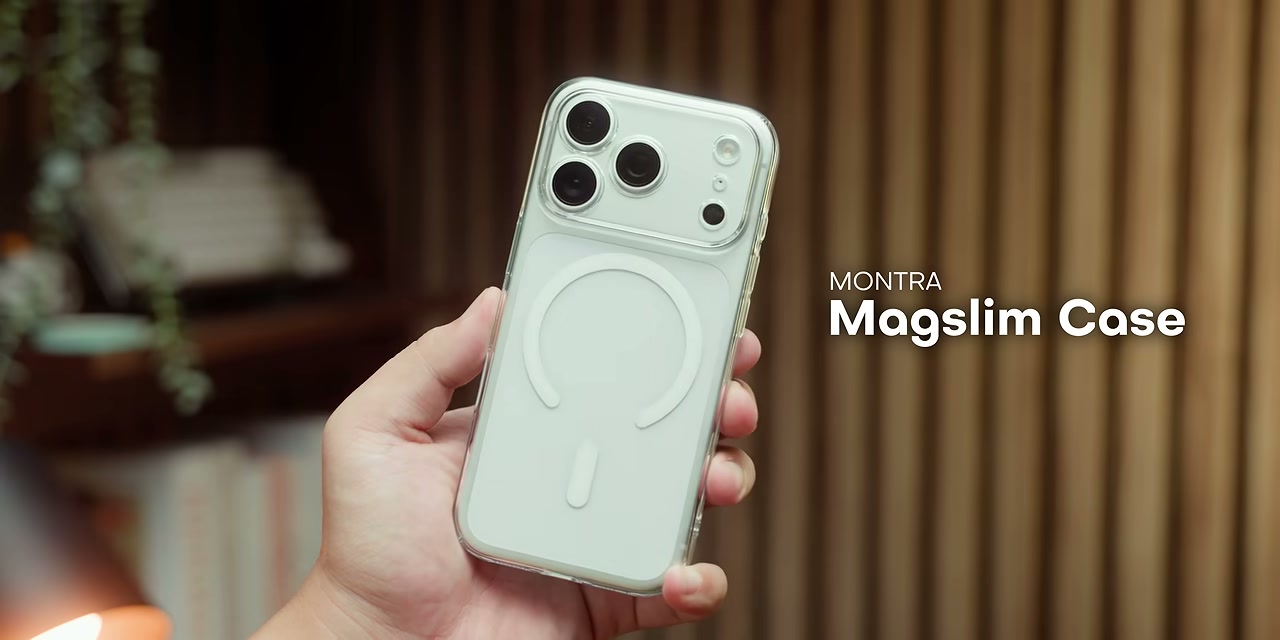 Montra Magslim Case terpasang pada iPhone