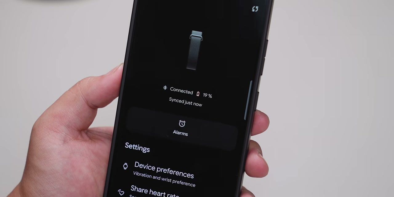 Aplikasi Fitbit di ponsel menampilkan status baterai 19%