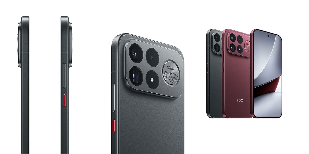 Perbandingan desain smartphone POCO dalam berbagai warna dan sudut pandang