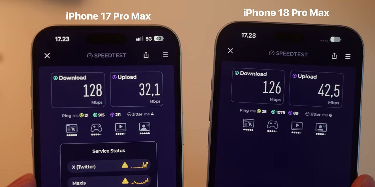 Perbandingan hasil speed test iPhone 17 Pro Max dengan iPhone 18 Pro Max