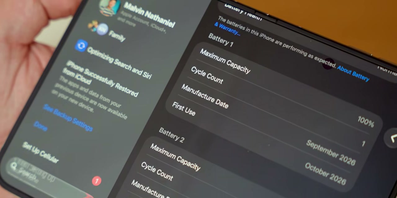 Informasi Battery 1 dan Battery 2 pada pengaturan iPhone Duo