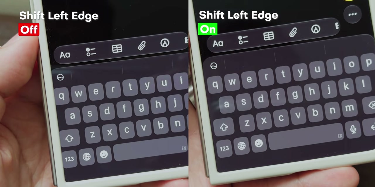 Perbandingan keyboard dengan Shift Left Edge Off dan On