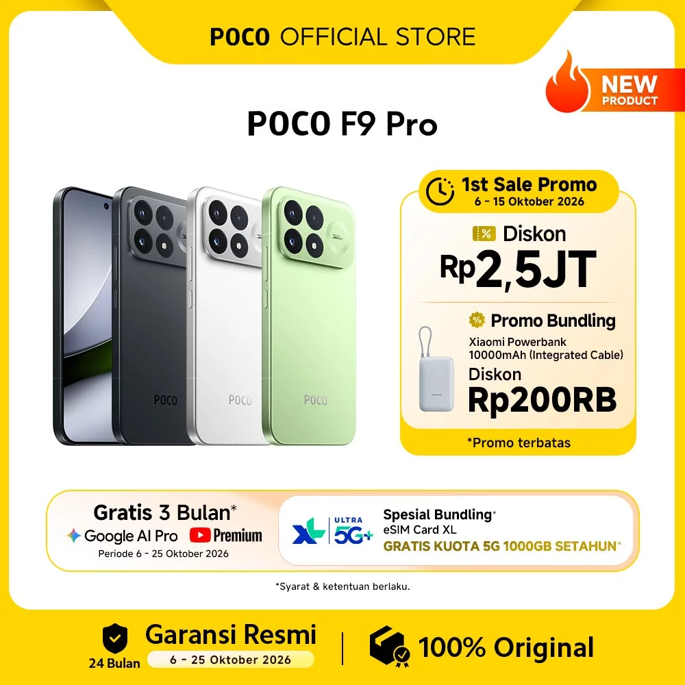 POCO F9 Pro (12GB+512GB) | Snapdragon® 8 Elite Gen 5, V Series | 6.59" 185Hz Layar AMOLED ultra-cerah | 100W wired dan 50W wireless...