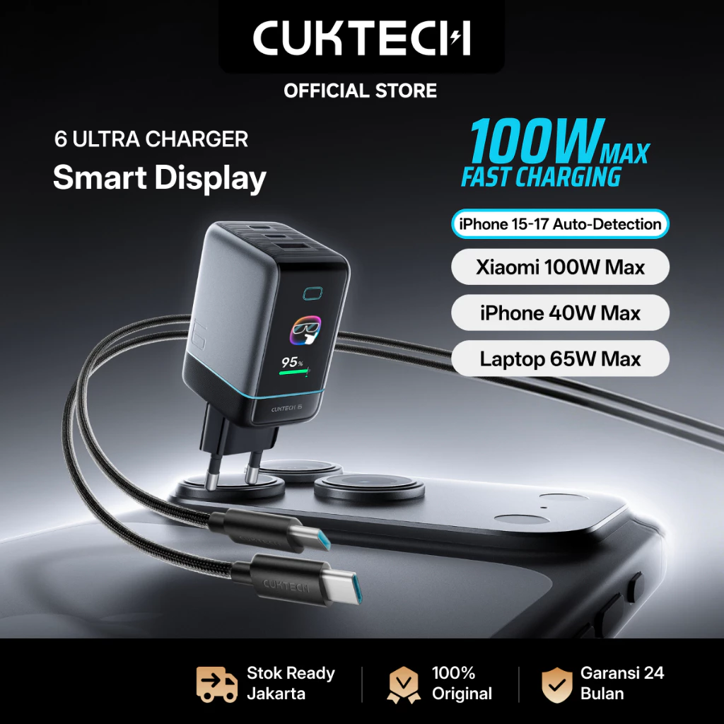 CUKTECH Charger 100W Max Smart Display GaN Fast Charging 3 Port USB C, Support Xiaomi 100W Max iPhone 40W Max Samsung 60W...